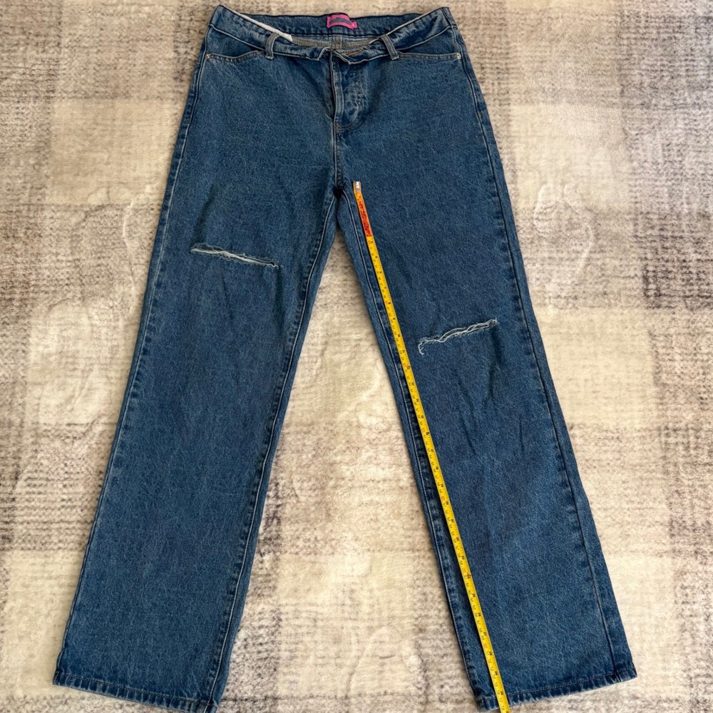 Edikted Wide Leg‎ Jeans Blue Denim Distressed Knee Cutout Casual size N